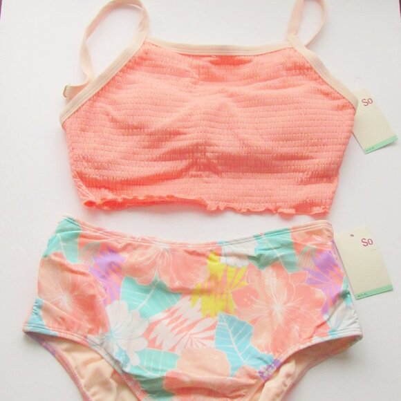 SO Other - SO High Waisted  & High Neck Hibiscus 2 Pc Swim Bikini Med or Large NEW